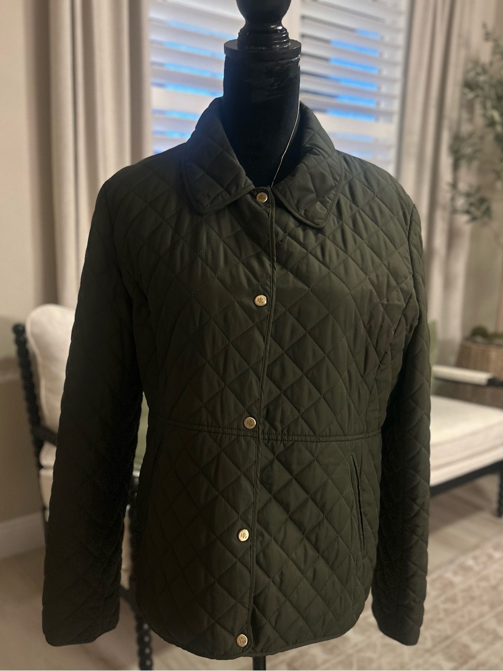 Ralph Lauren Quilted Olive Jacket with Gold Buttons